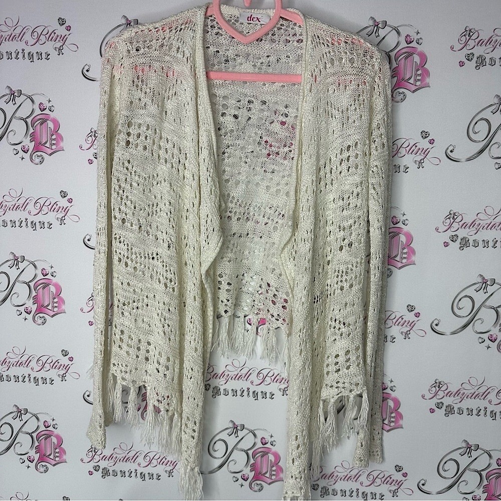 Dex cardigan boho knitted knit crochet fringe tassle hem waterfall flowy sweater